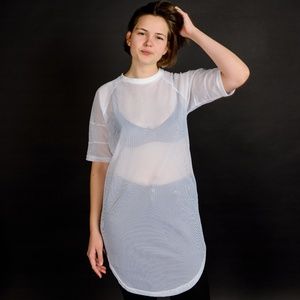 dope white airtex mesh long dress shirt by ADYN